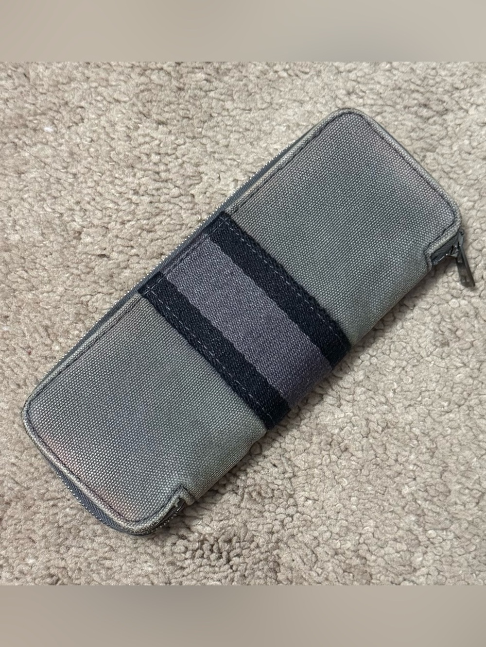 Hermès AUTHENTIC Toto Grey Black Zip Around Pencil Pen Compact Stationary Case